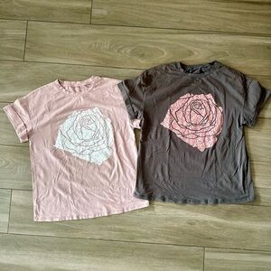 Women’s Rose Graphic T-Shirts - Pink and Gray